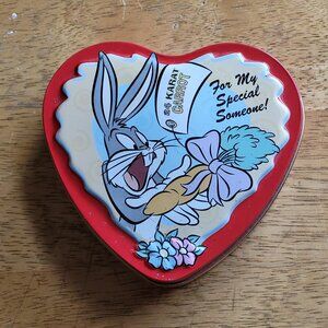 Vintage 1998 Looney Tunes Bugs Bunny Heart-Shaped Empty Candy Tins Warner Bros.